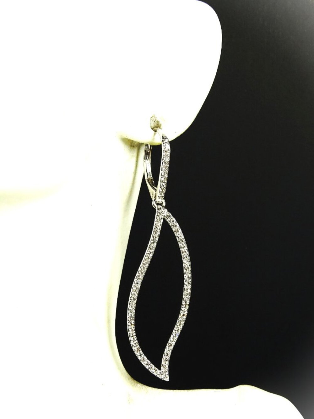 NADRI Rhodium Plate Metal & Clear Cubic Zirconia Leaf Dangle Earrings - Picture 3 of 9